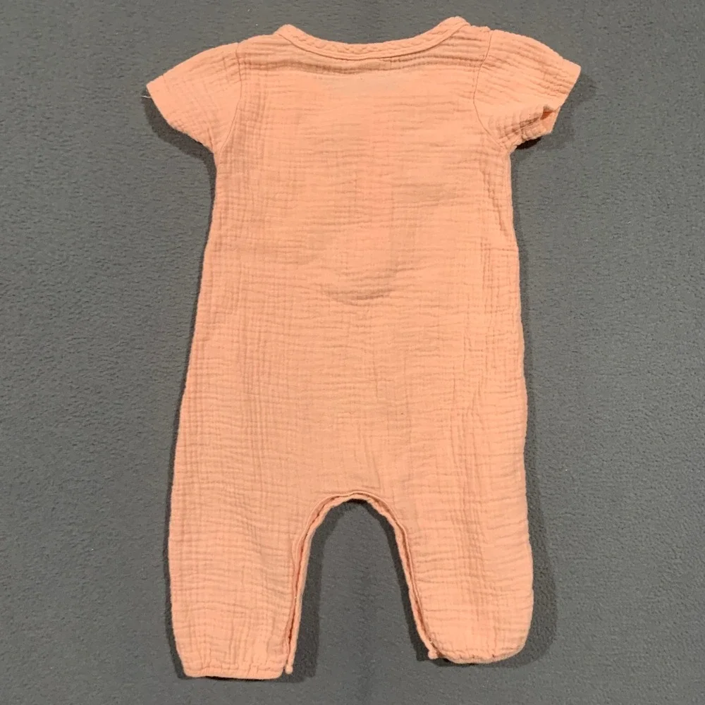 Unbranded Peach Muslin Cotton Henley Romper Size 3T Short‎ Sleeve One-Piece